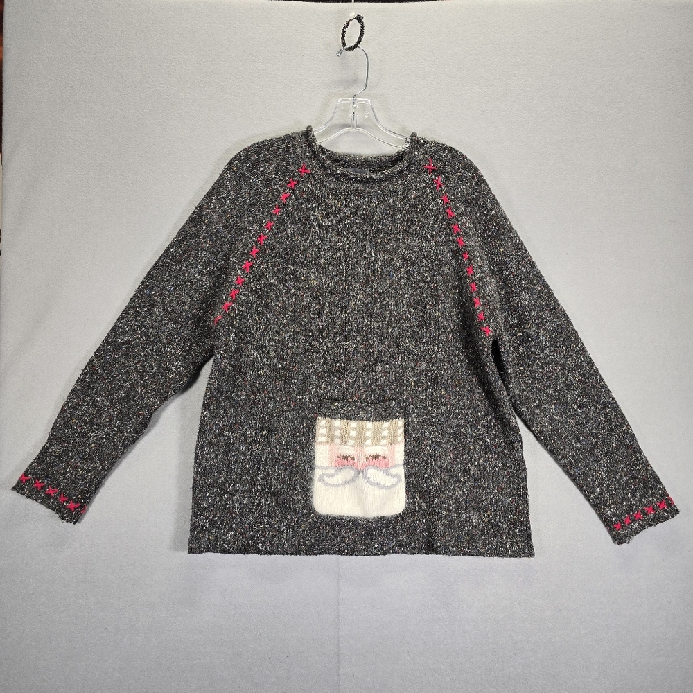 Northern Isles Sweater Women XL Gray Bulk Tweed Wool Blend Patch - Picture 1 of 13